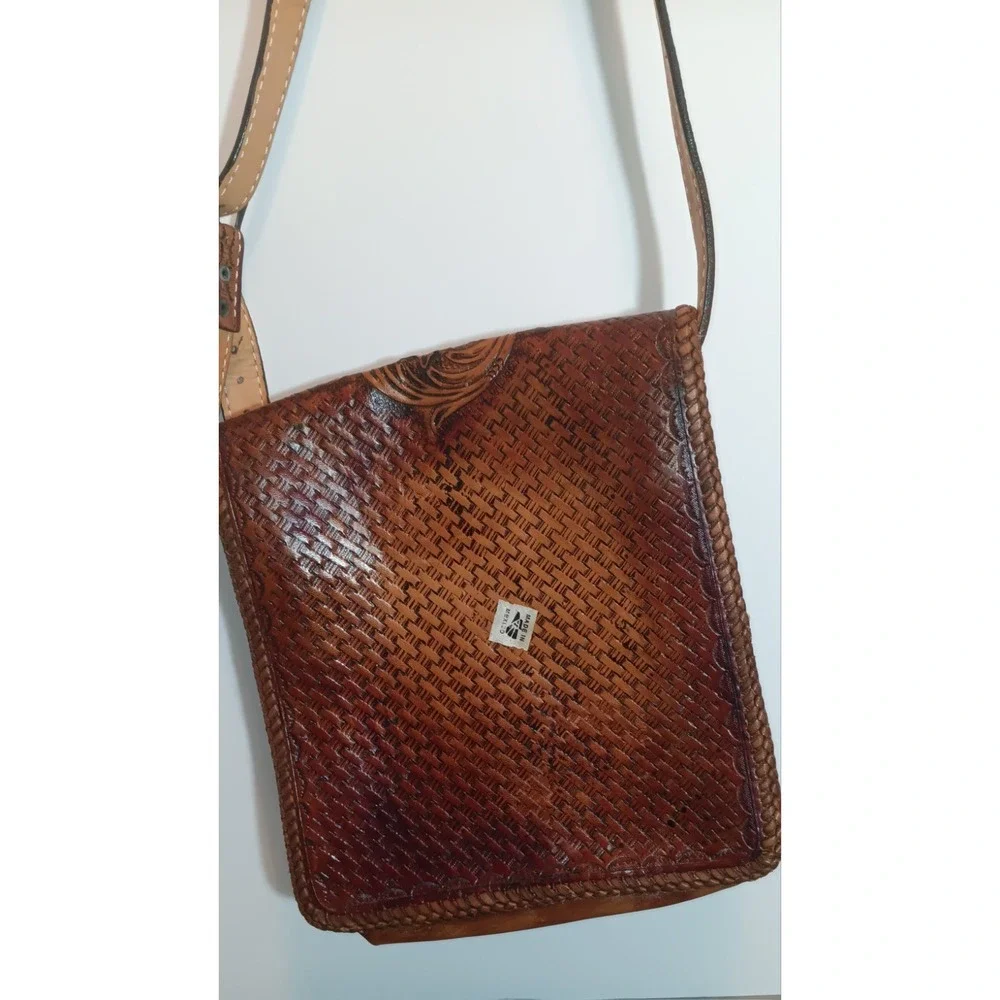 Vintage purse Leather Hand Tooled Handbag El Rincon Mexico Artesanal Boho Retro